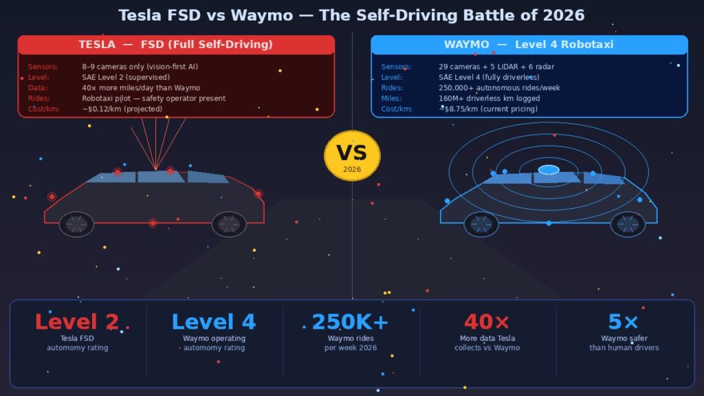 Tesla FSD vs Waymo: The Self-Driving Battle That Will Define the Next Decade