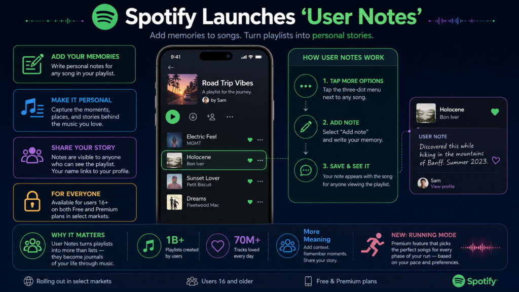 Spotify Introduces ‘User Notes’ to Turn Playlists Into Personal Memory Journals